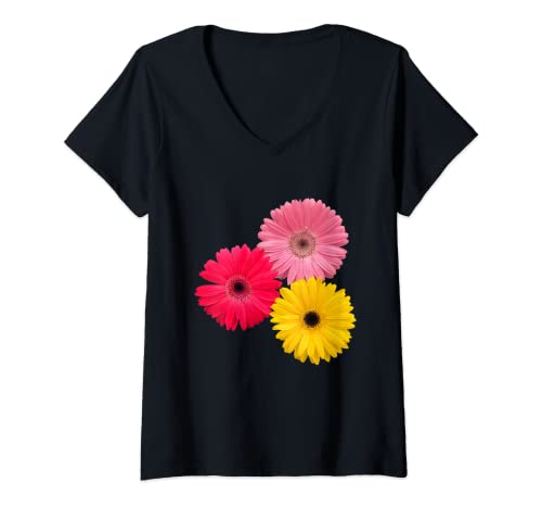 Damen Blühende Gerbera-Blume, Gänseblümchen, Gerbera, Gänseblümchen, Blumig, T-Shirt mit V-Ausschnitt von rh-naturestyles gerbera flower daisy gerberas