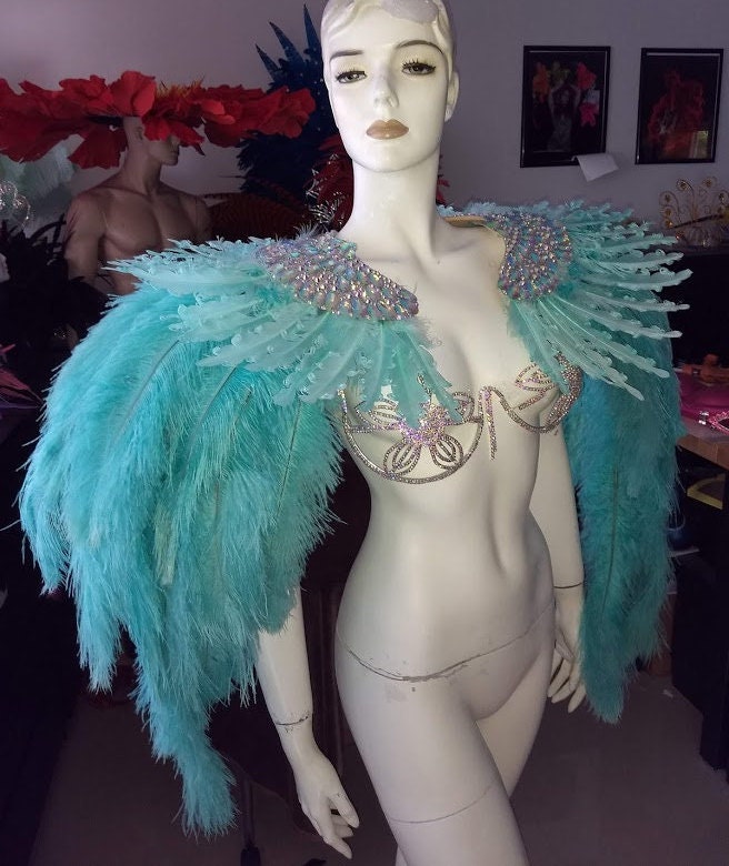 Neue Straußenfeder Prime Schulter Rucksack Mit Kristall Applikationen Feather Karneval Samba Made in Usa Festival Festzug Wff von rhienstone