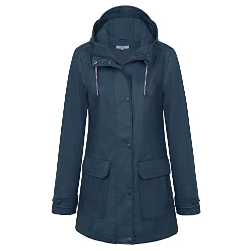 Regenjacke Damen Wasserdicht Regenmantel Gefüttert Atmungsaktiv Übergangsjacke Damen Jacke Frühling Friesennerz PU Regenparka Regenjacke mit Kapuze Softshelljacke,Blau,XL/42 von rhythm of the rain