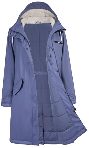 Regenmantel Damen Wasserdicht Regenjacke Winterjacke Damen Lang Wintermantel Warm Gefütterte Friesennerz Übergangsjacke Herbst Softshelljacke mit Kapuze Windbreaker Parka Winter,Dusty Blue,42 von rhythm of the rain