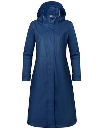 Regenmantel Damen lang Regenparka Damen wasserdicht atmungsaktiv gefütterte Regenjacke Trenchcoat Übergangsmantel Parka Outdoor, Blau, 40/L von rhythm of the rain