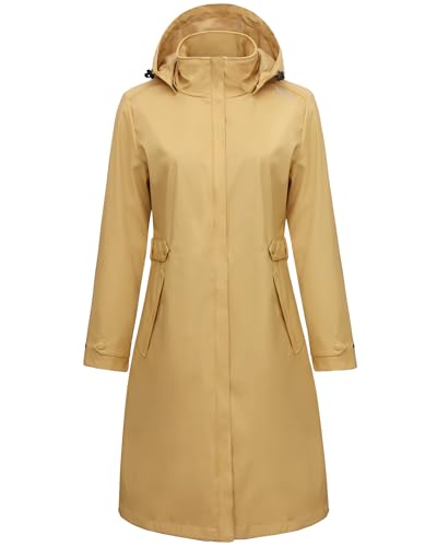 rhythm of the rain Damen Regenmantel wasserdicht Friesennerz Regenjacke Damen lang gefüttert Regenparka mit abnehmbarer Kapuze übergangsmantel Frühling Windbreaker Atmungsaktiv,Gelb,38 von rhythm of the rain