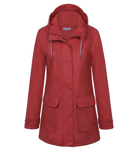 rhythm of the rain Regenjacke Damen Wasserdicht Regenmantel Gefüttert Atmungsaktiv Friesennerz PU Damen Regenjacke Wasserdicht Regenparka Regenjacke mit Kapuze,Rot,36 von rhythm of the rain