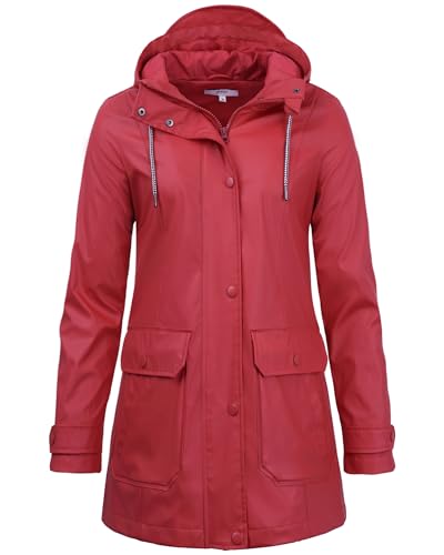 rhythm of the rain Regenjacke Damen Wasserdicht Regenmantel Gefüttert Atmungsaktiv Friesennerz PU Damen Regenjacke Wasserdicht Regenparka Regenjacke mit Kapuze,Rot,42 von rhythm of the rain