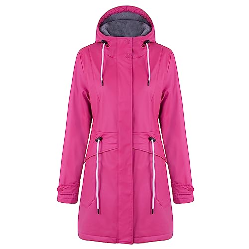 rhythm of the rain Regenjacke Damen mit Warm gefüttert Winterjacke Damen wasserdicht PU Regenmantel Friesennerz übergangsjacke mit Kapuze Rose 38 von rhythm of the rain