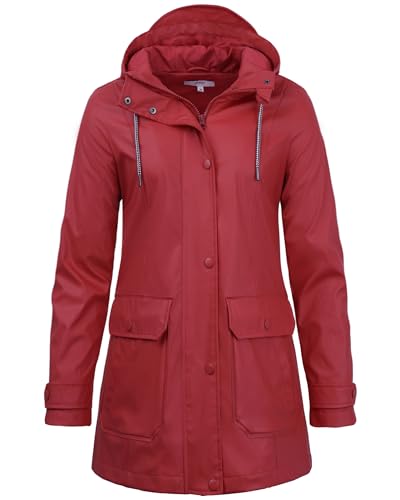 rhythm of the rain Regenjacke Damen Wasserdicht Regenmantel Gefüttert Atmungsaktiv Friesennerz PU Damen Regenjacke Wasserdicht Regenparka Regenjacke mit Kapuze Rot,40 von rhythm of the rain