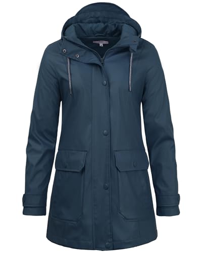 Regenjacke Damen Wasserdicht Regenmantel Gefüttert Atmungsaktiv Übergangsjacke Damen Jacke Frühling Friesennerz PU Regenparka Regenjacke mit Kapuze Softshelljacke,Blau,44 von rhythm of the rain