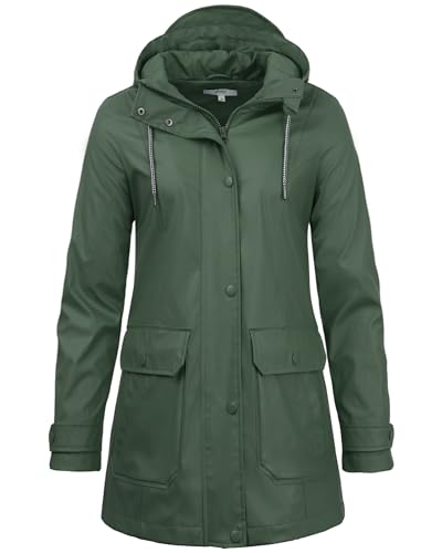 rhythm of the rain Damen Regenjacke wasserdicht halblanger Regenparka Regenmantel Einfarbig Innenfutter Friesennerz winddicht und atmungsaktiv Fahrrad Outdoorjacke,Grün,40 von rhythm of the rain