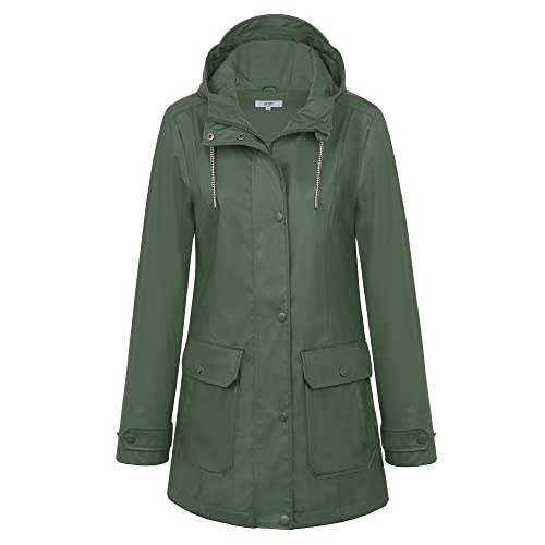 rhythm of the rain Regenjacke Damen Wasserdicht Regenmantel Gefüttert Atmungsaktiv Übergangsjacke Damen Jacke Frühling Friesennerz PU Regenparka Regenjacke mit Kapuze Softshelljacke,Grün,44 von rhythm of the rain