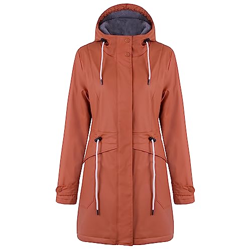 rhythm of the rain Regenjacke Damen mit Warm gefüttert Winterjacke Damen wasserdicht PU Regenmantel Friesennerz übergangsjacke mit Kapuze Karamell 42 von rhythm of the rain