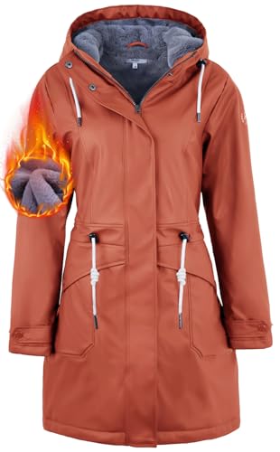 rhythm of the rain Regenjacke Damen mit Warm gefüttert Winterjacke Damen wasserdicht PU Regenmantel Friesennerz übergangsjacke mit Kapuze Karamell 44 von rhythm of the rain