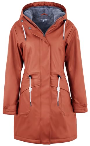rhythm of the rain Regenjacke Damen mit Warm gefüttert Winterjacke Damen wasserdicht PU Regenmantel Friesennerz übergangsjacke mit Kapuze Karamell 44 von rhythm of the rain