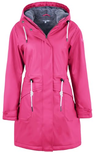 rhythm of the rain Regenjacke Damen mit Warm gefüttert Winterjacke Damen wasserdicht PU Regenmantel Friesennerz übergangsjacke mit Kapuze Rose 44 von rhythm of the rain