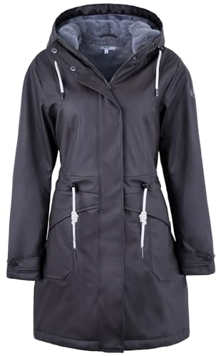 rhythm of the rain Regenjacke Damen mit Warm gefüttert Winterjacke Damen wasserdicht PU Regenmantel Friesennerz übergangsjacke mit Kapuze braun 44 von rhythm of the rain