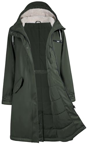 Regenmantel Damen Wasserdicht Regenjacke Winterjacke Damen Lang Wintermantel Warm Gefütterte Friesennerz Übergangsjacke Herbst Softshelljacke mit Kapuze Windbreaker Parka Winter,Dunkelgrün,42 von rhythm of the rain