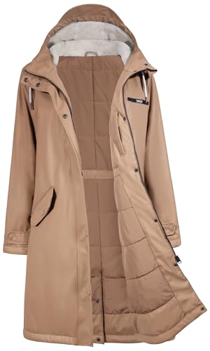 Regenmantel Damen Wasserdicht Regenjacke Winterjacke Damen Lang Wintermantel Warm Gefütterte Friesennerz Übergangsjacke Herbst Softshelljacke mit Kapuze Windbreaker Parka Winter,KHAKI,40 von rhythm of the rain