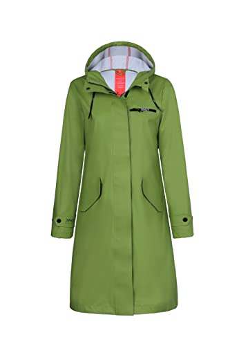 rhythm of the rain Regenmantel Damen Wasserdicht Aatmungsaktiv Regenjacke Windbreaker Lang PU Friesennerz leichte Regenponcho mit Kapuze Grün 34-EU von rhythm of the rain