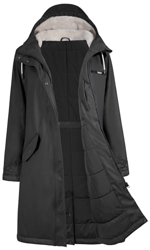 Regenmantel Damen Wasserdicht Regenjacke Winterjacke Damen Lang Wintermantel Warm Gefütterte Friesennerz Übergangsjacke Herbst Softshelljacke mit Kapuze Windbreaker Parka Winter,Schwarz,44 von rhythm of the rain