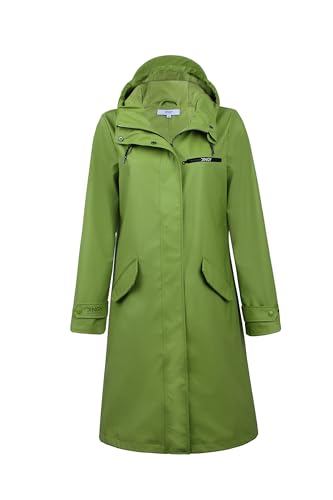 rhythm of the rain Regenmantel Damen gefüttert Windbreaker lang Wasserdicht Atmungsaktive Regenjacke mit kapuze Friesennerz PU Regenparka Outdoorjacke GREEN 36-EU von rhythm of the rain