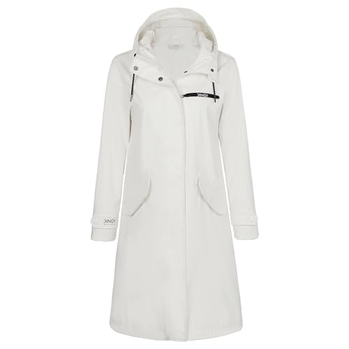rhythm of the rain Regenmantel Damen gefüttert Windbreaker lang Wasserdicht Atmungsaktive Regenjacke mit kapuze Friesennerz PU Regenparka Outdoorjacke Weiß 42-EU von rhythm of the rain