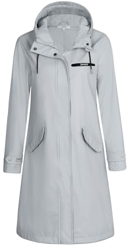 rhythm of the rain Regenmantel Damen gefüttert Windbreaker lang Wasserdicht Atmungsaktive Regenjacke mit kapuze Friesennerz PU Regenparka Outdoorjacke STONE 36-EU von rhythm of the rain