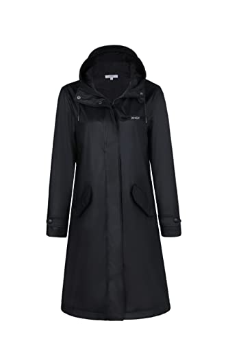 rhythm of the rain Regenmantel Damen gefüttert Windbreaker lang Wasserdicht Atmungsaktive Regenjacke mit kapuze Friesennerz PU Regenparka Outdoorjacke Schwarz 40-EU von rhythm of the rain