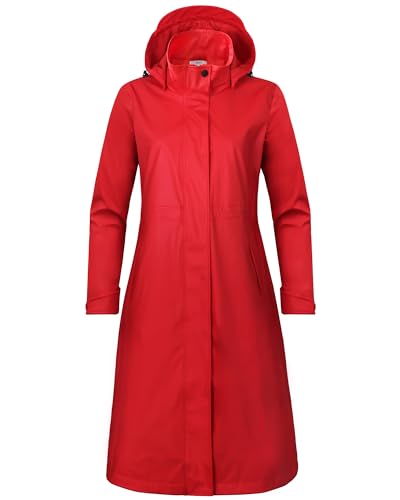 rhythm of the rain Regenmantel Damen lang Regenparka Damen wasserdicht atmungsaktiv gefütterte Regenjacke Trenchcoat Übergangsmantel Parka Outdoor, Rot, 38/M von rhythm of the rain