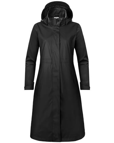 rhythm of the rain Regenmantel Damen lang Regenparka Damen wasserdicht atmungsaktiv gefütterte Regenjacke Trenchcoat Übergangsmantel Parka Outdoor, Schwarz, 42/XL von rhythm of the rain