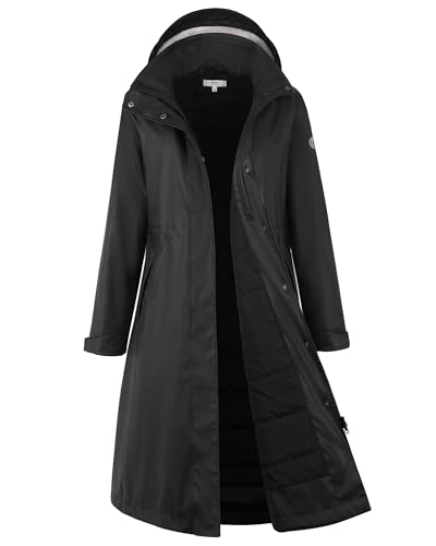 Regenmantel Damen wasserdicht Übergangsjacke Damen lang gefüttert Regenjacke Frühling Leichte Parka warme Winterjacke Funktionsjacke Softshell Übergangsmantel Windbreaker,Schwarz,40/L von rhythm of the rain