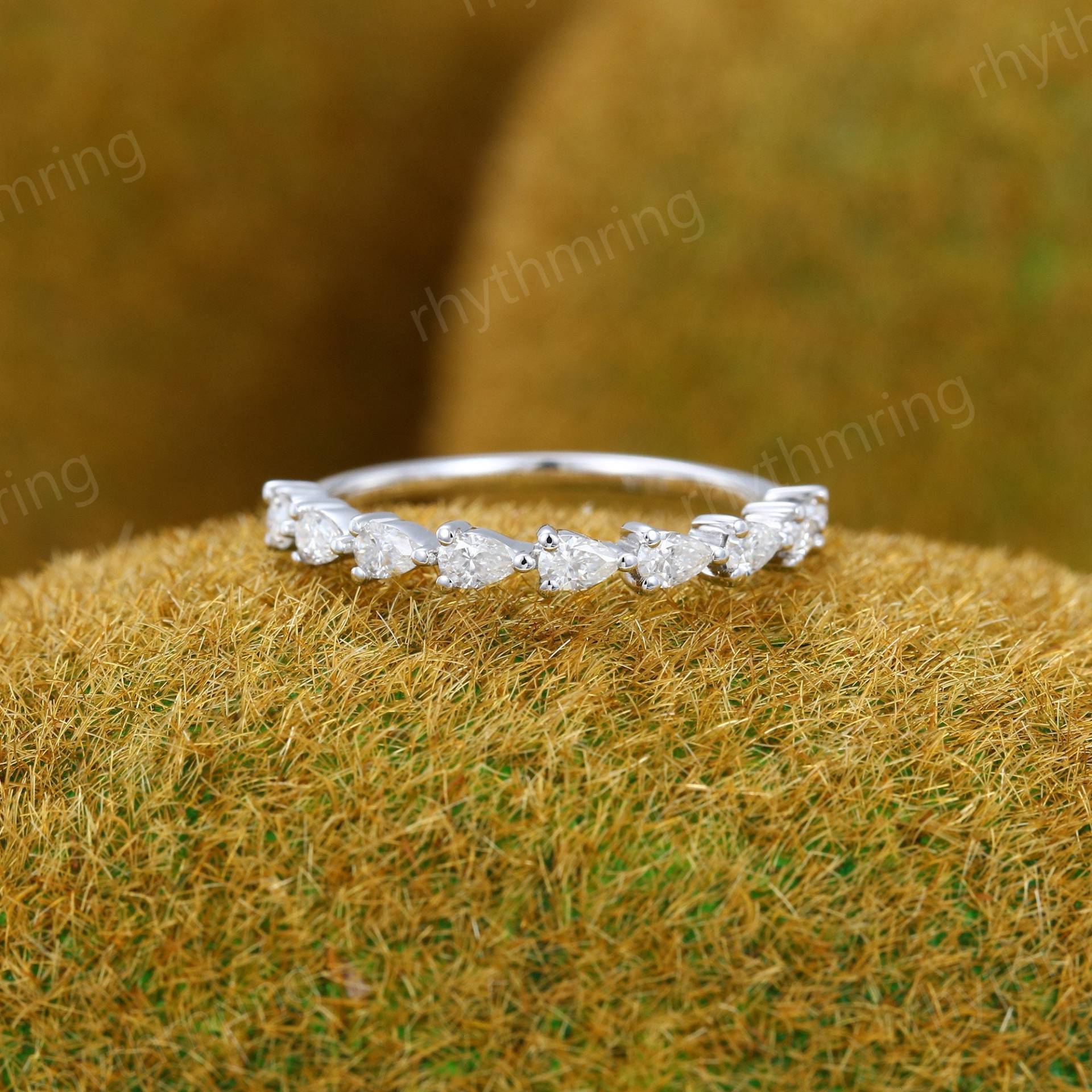 Moissanite Trauring Unikat Weißgold Frauen Vintage Halbe Ewigkeit Ehering Braut Geschenk Für Sie von rhythmring