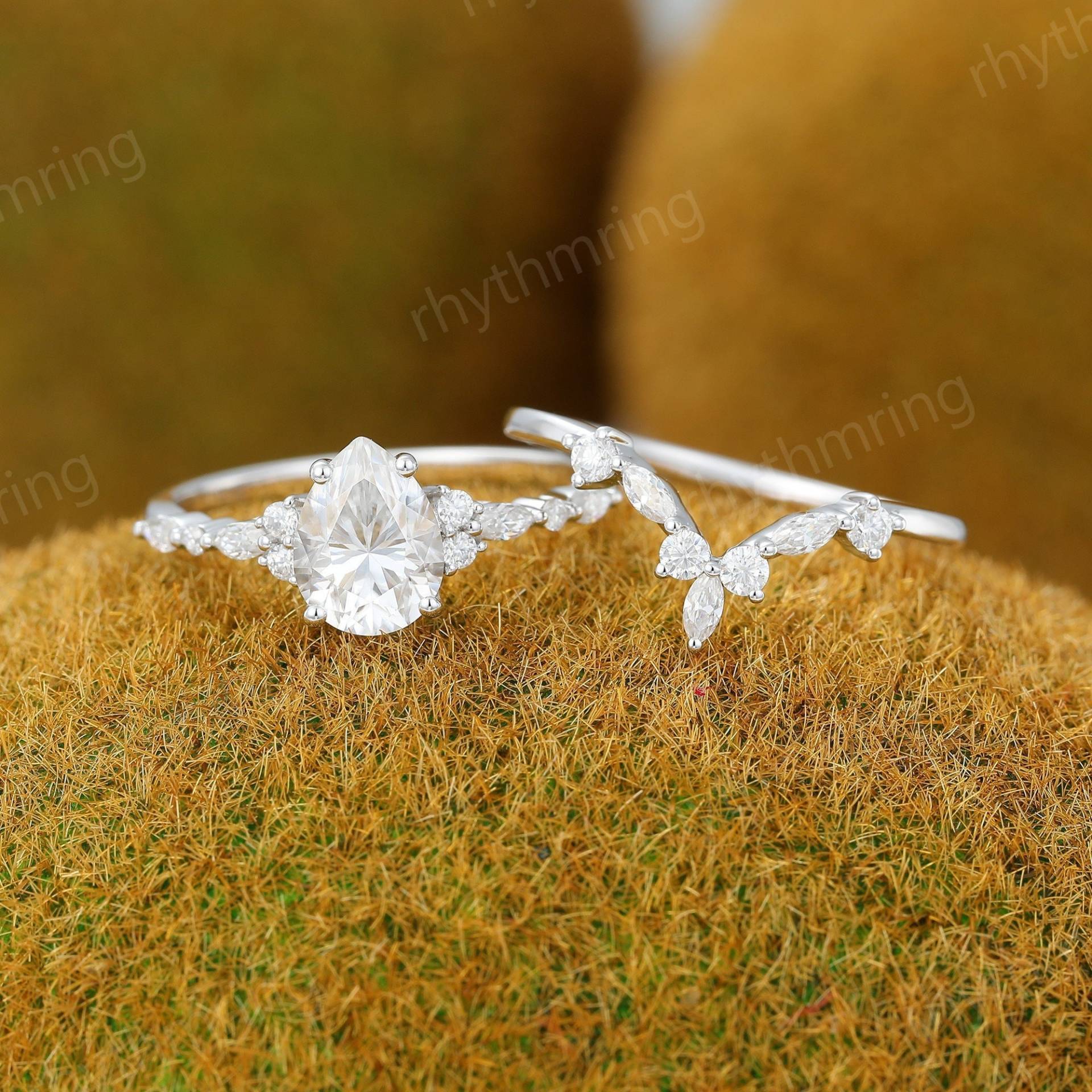 Birne Moissanite Verlobungsring Set Vintage Einzigartiges Weißgold Braut Antiker Marquise Diamantring Versprechen Jahrestag Ring Für Frauen von rhythmring