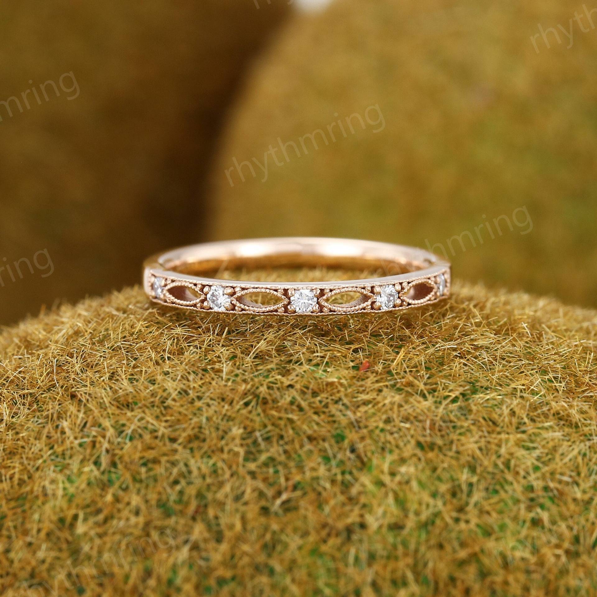 Diamant Hochzeit Band Einzigartige Rose Gold Ehering Frauen Vintage Halbe Ewigkeit Hochzeitsring Braut Passendes Stapelbares Bandgeschenk Für Sie von rhythmring