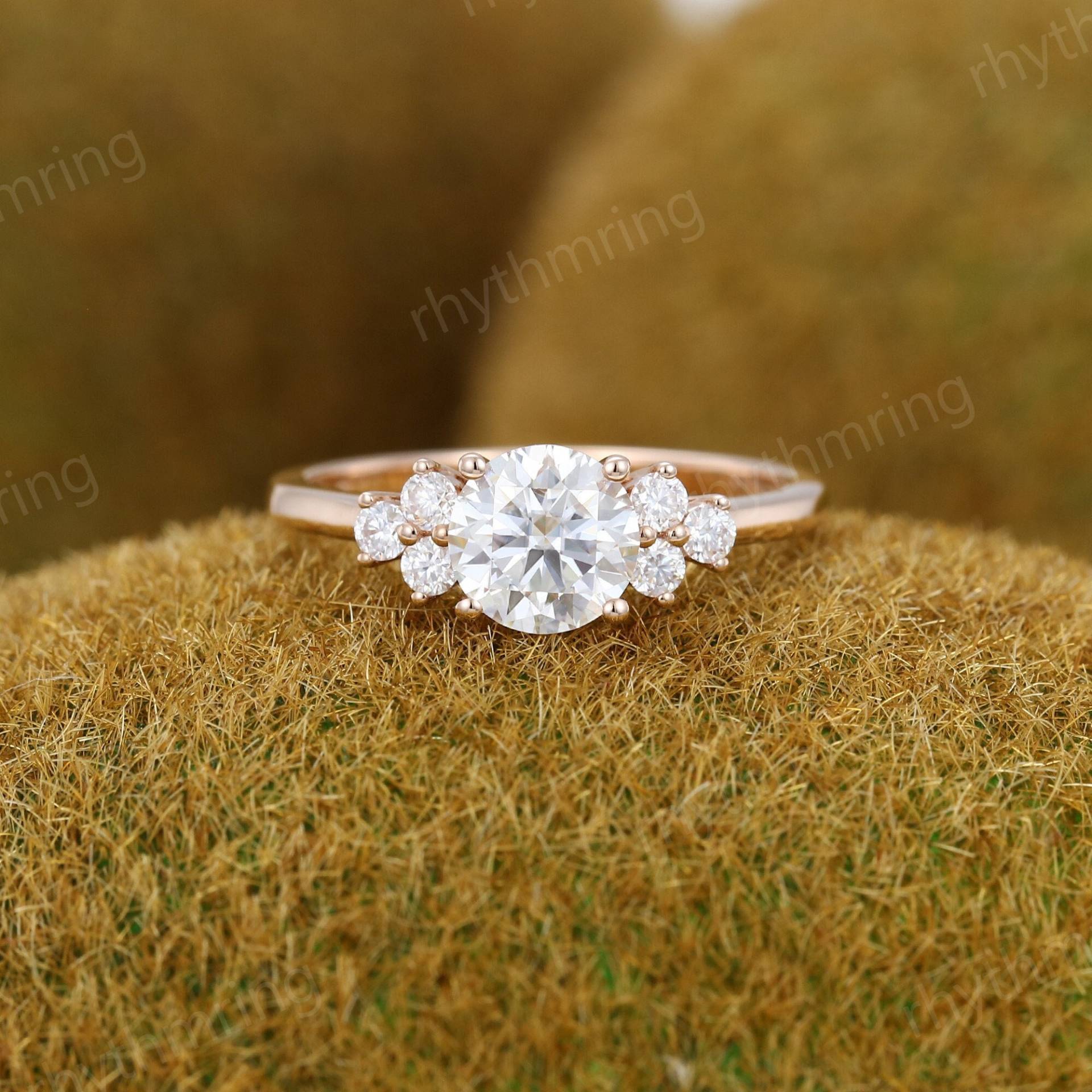 Moissanite Verlobungsring Vintage Einzigartiger Roségold Antiker Diamant Cluster Ring Art Deco Versprechen Jahrestag Für Frauen von rhythmring