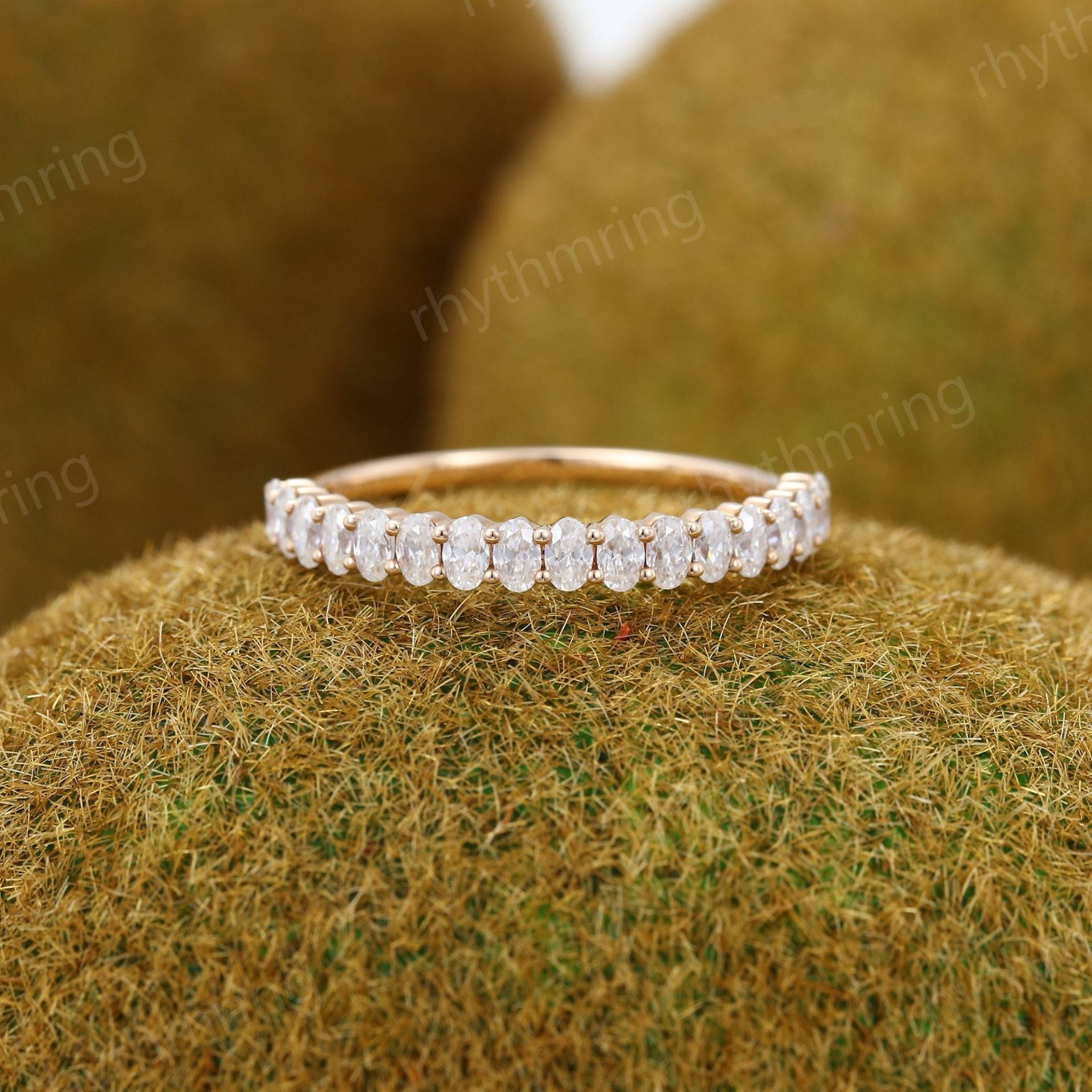 Oval Moissanite Hochzeitsring Einzigartige Rose Gold Ehering Frauen Vintage Halbe Ewigkeit Braut Passendes Versprechen Geschenk Für Sie von rhythmring