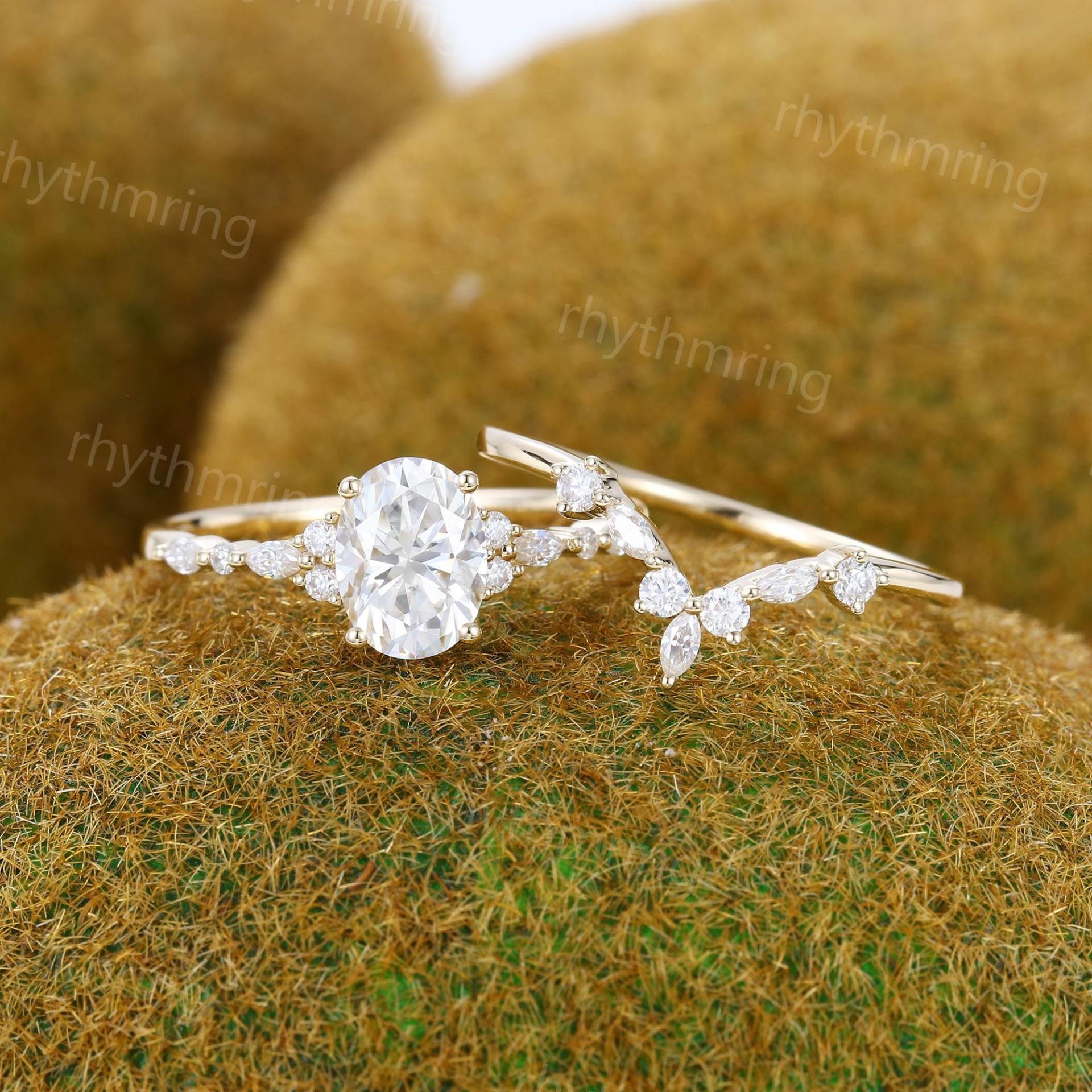 Oval Moissanite Verlobungsring Set Vintage Einzigartige Gelbgold Brautschmuck Antik Marquise Diamant Ring Versprechen Jahrestag Für Frauen von rhythmring