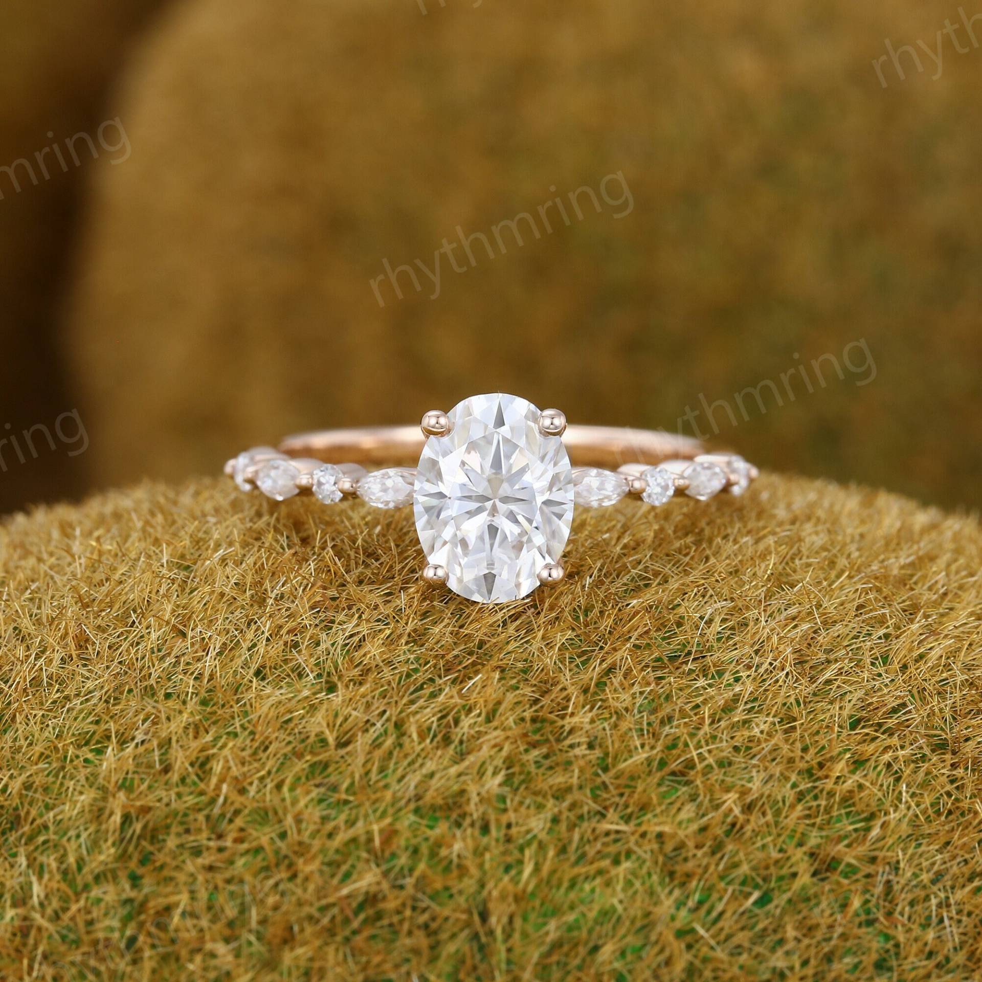 Vintage Oval Moissanite Verlobungsring Einzigartiger Roségold Marquise Diamantring Art Deco Für Frauen von rhythmring