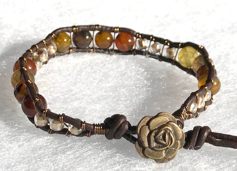 Hübsche Earty Braun Achat Edelstein Leder & Messing Draht Wickeln Armband von ricats