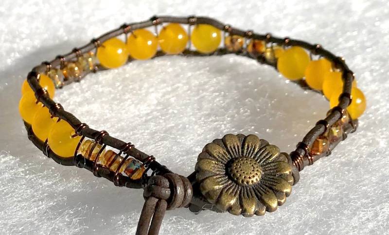 Hübsche Gelbe Topas Edelstein Leder & Messing Draht Wickeln Armband von ricats