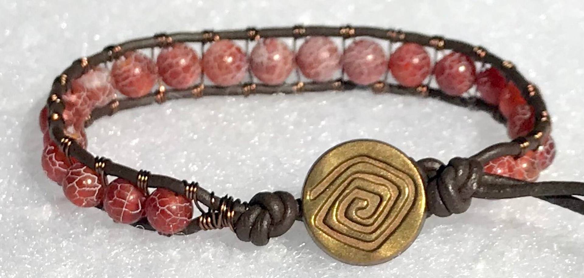 Ziemlich Rot/Braun Dragonvein Achat Edelstein Leder & Messing Draht Wickeln Armband von ricats