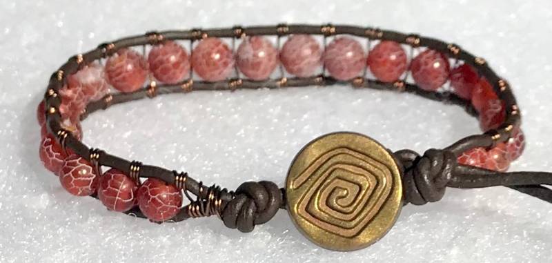 Ziemlich Rot/Braun Dragonvein Achat Edelstein Leder & Messing Draht Wickeln Armband von ricats