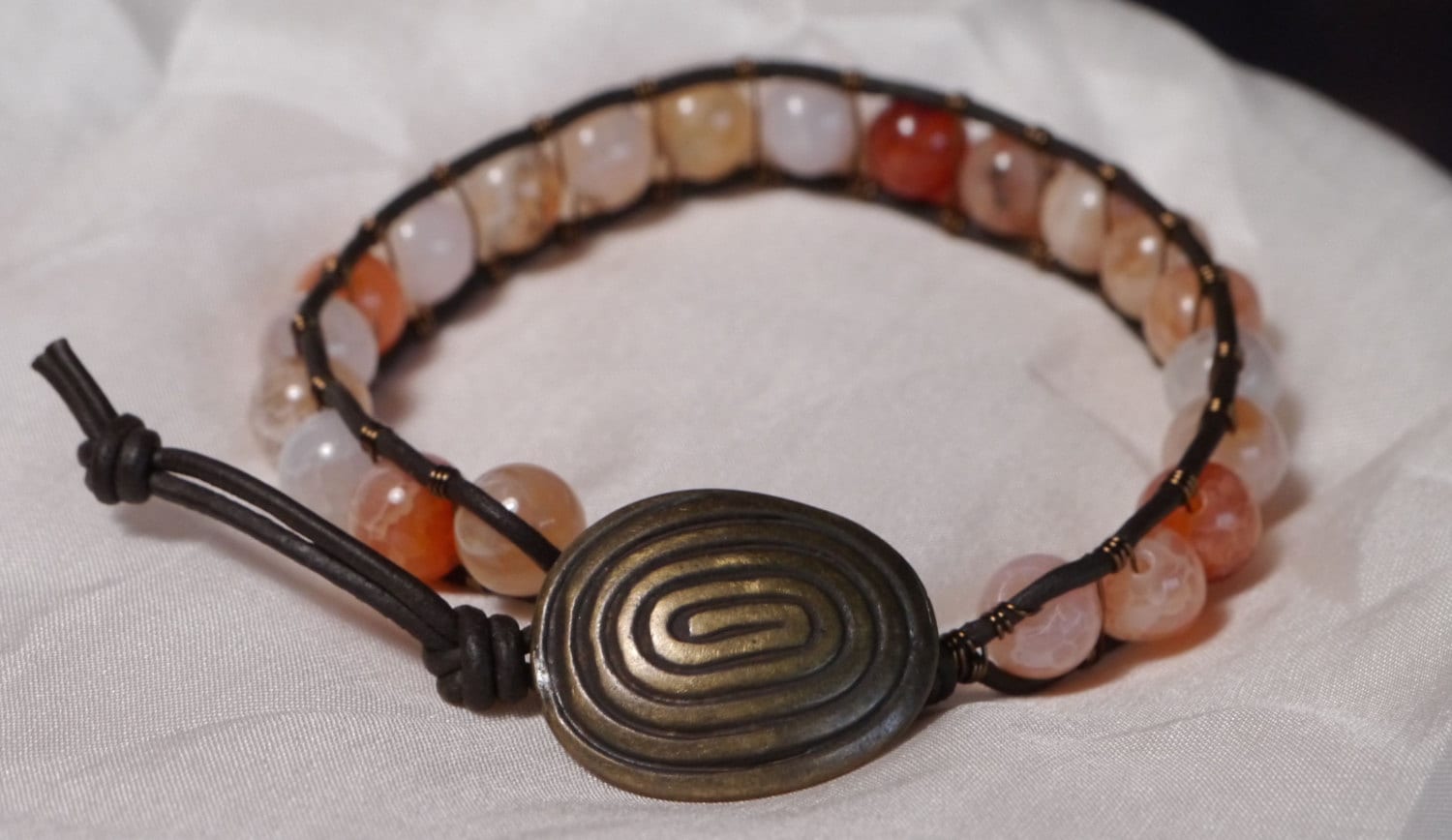 xl Herren Dragonvein Achat Und Spirale Metallverschluss Leder Messing-Draht-Wickelarmband von ricats