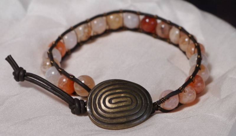 xl Herren Dragonvein Achat Und Spirale Metallverschluss Leder Messing-Draht-Wickelarmband von ricats