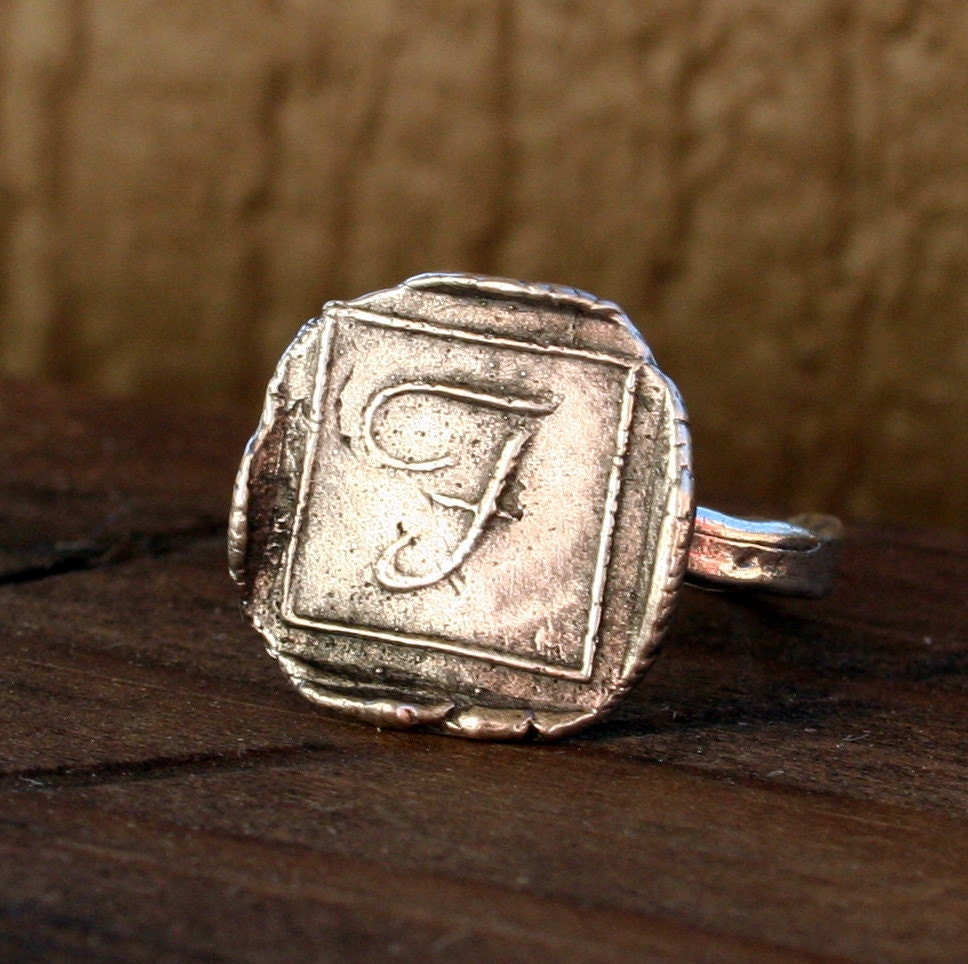 Initial Ring Wachs Siegel Stil Buchstabe Sterling Silber F von ricciworthdesigns