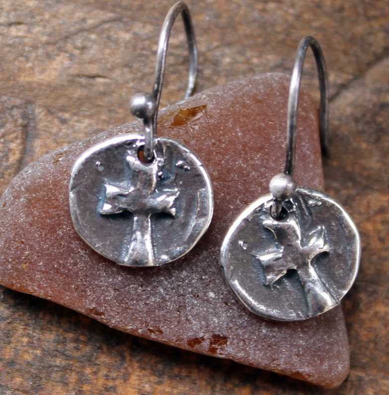 Kreuz Ohrringe Handwerker Bio-Stil Sterling von ricciworthdesigns