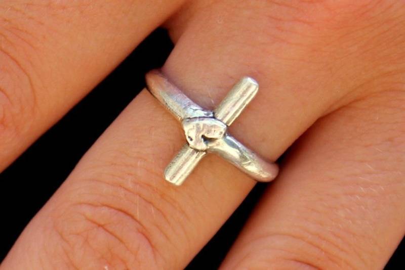 Seitlich Kreuz Ring Handwerker Sterling Silber Religiöser von ricciworthdesigns