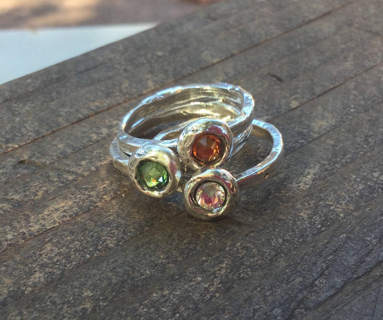 Stapelringe Birthstone Ringe Artisan Sterling Silber Swarovski Kristall von ricciworthdesigns