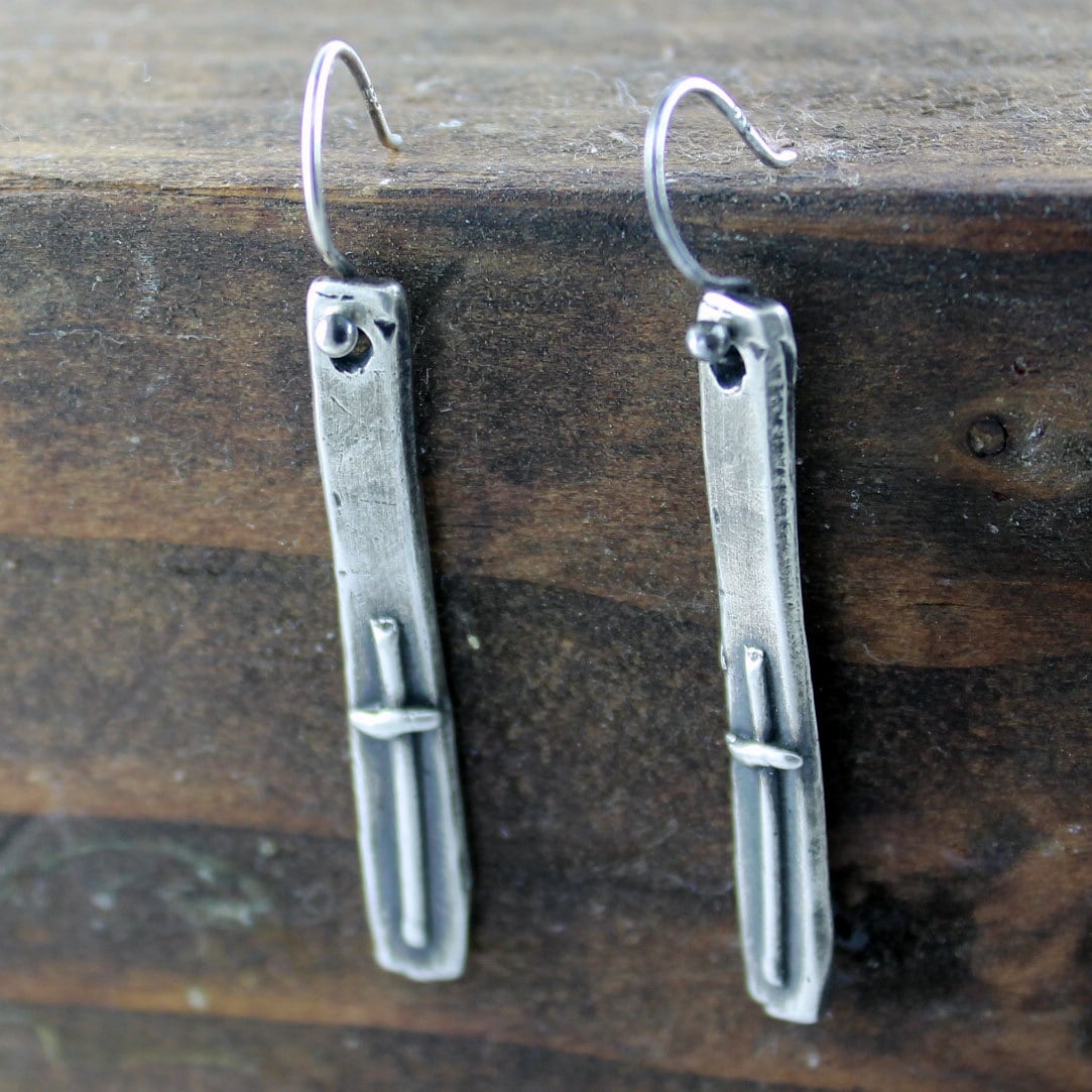 sterling Silber Lange Kreuz Ohrringe Handwerker von ricciworthdesigns