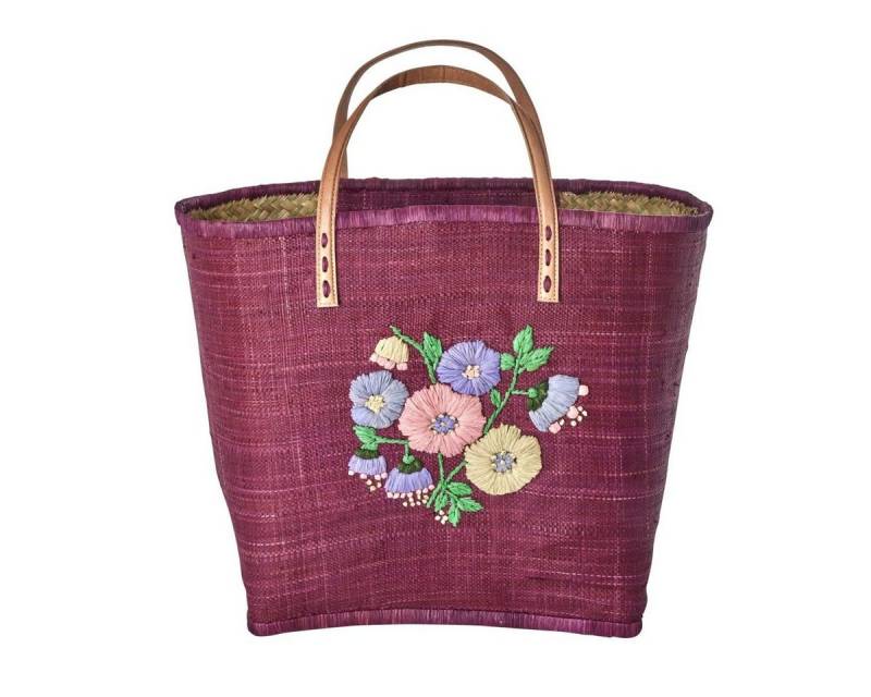 rice Shopper Raffia Shopper mit Blumenstickerei und Innenfach von rice