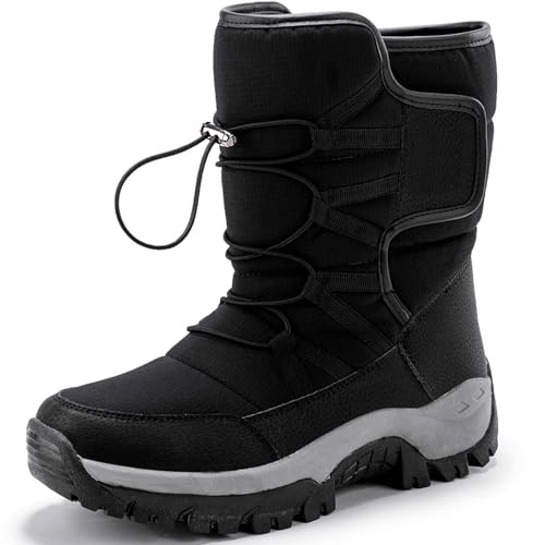 ricema Winterschuhe Herren Damen Winterstiefel Warm Gefüttert Schneestiefel Leicht Wanderschuhe Trekkingschuhe Rutschfest Stiefel Unisex Boots,Schwarz 44 EU von ricema