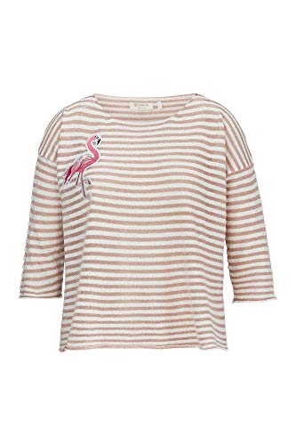 rich&royal Damen Crew Neck Striped with Patch Pullover, Rosa (Rose Shadow 632), Large von rich&royal